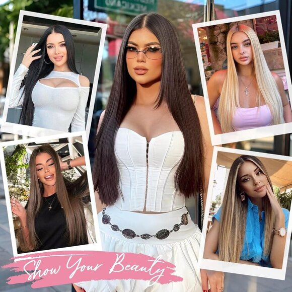 Clip in Hair Extensions Long Straight 22 Inch 4PCS Dark Brown Women main image 7